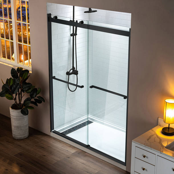 WoodBridge Single Sliding Frameless Shower Door with Clear Glass Wayfair